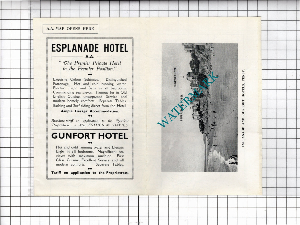 Esplanade Hotel Tenby Wales Esther Davies Gunfort Hotel - 1936 Pullout Advert