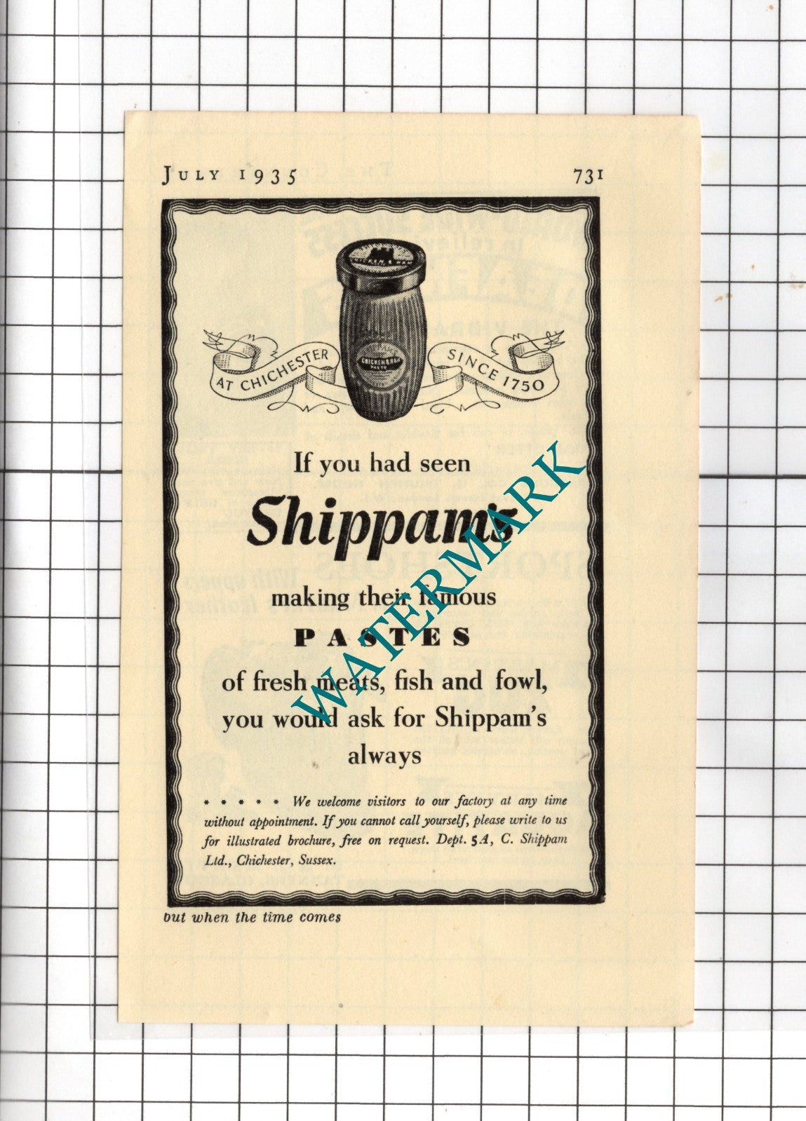 Shippam's Pastes C Shippam Ltd Chichester Sussex - 1935 Small Advert