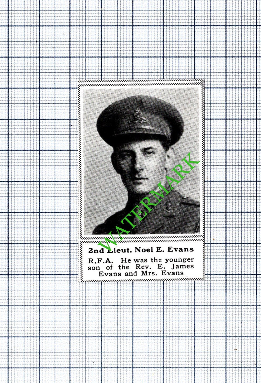 2nd Lt Noel E Evans RFA Rev E James Evans - c.1918 Small Cutting