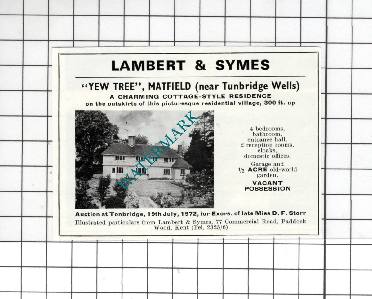 Yew Tree Matfield Kent Small House Sale Advert - 1972