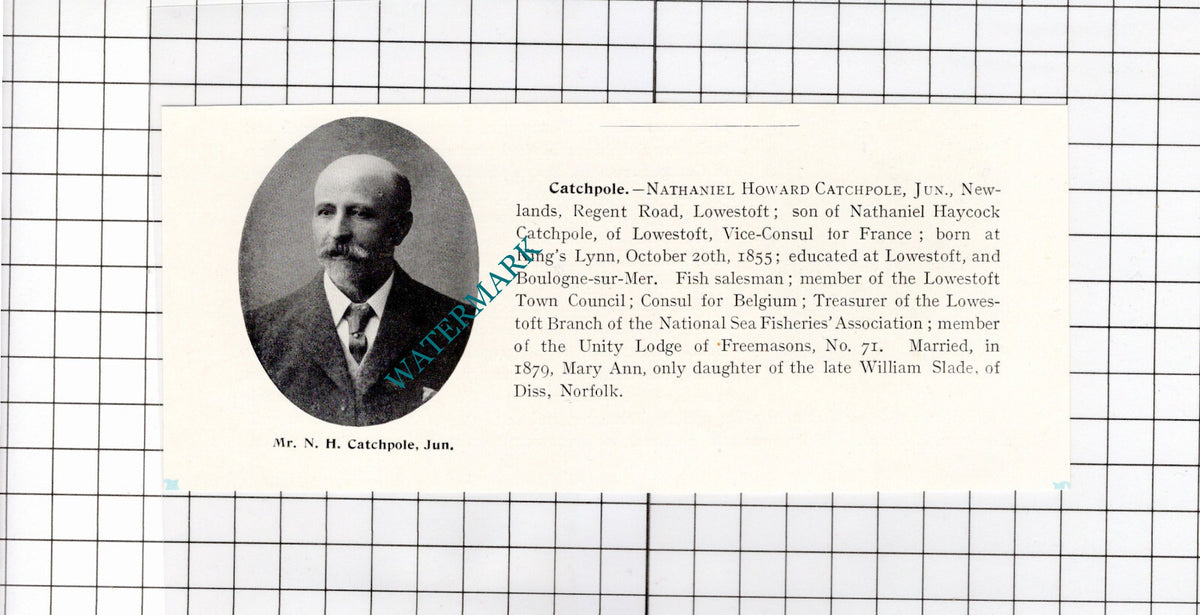 Nathaniel Howard Catchpole Lowestoft Suffolk- 1911 Clipping