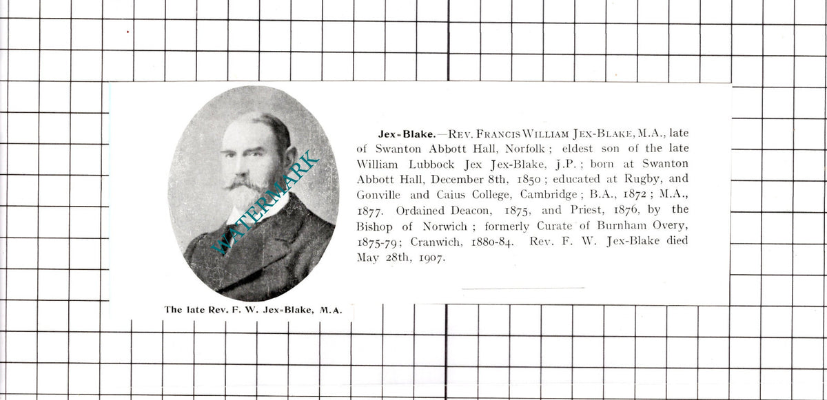 Rev Francis William Jex-Blake Swanton Abbott Hall Obituary - 1911 Clipping