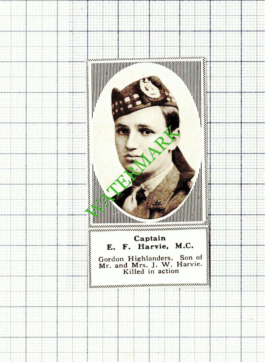 Captain E F Harvie Gordon Highlanders Great War - 1918 SMALL Cutting
