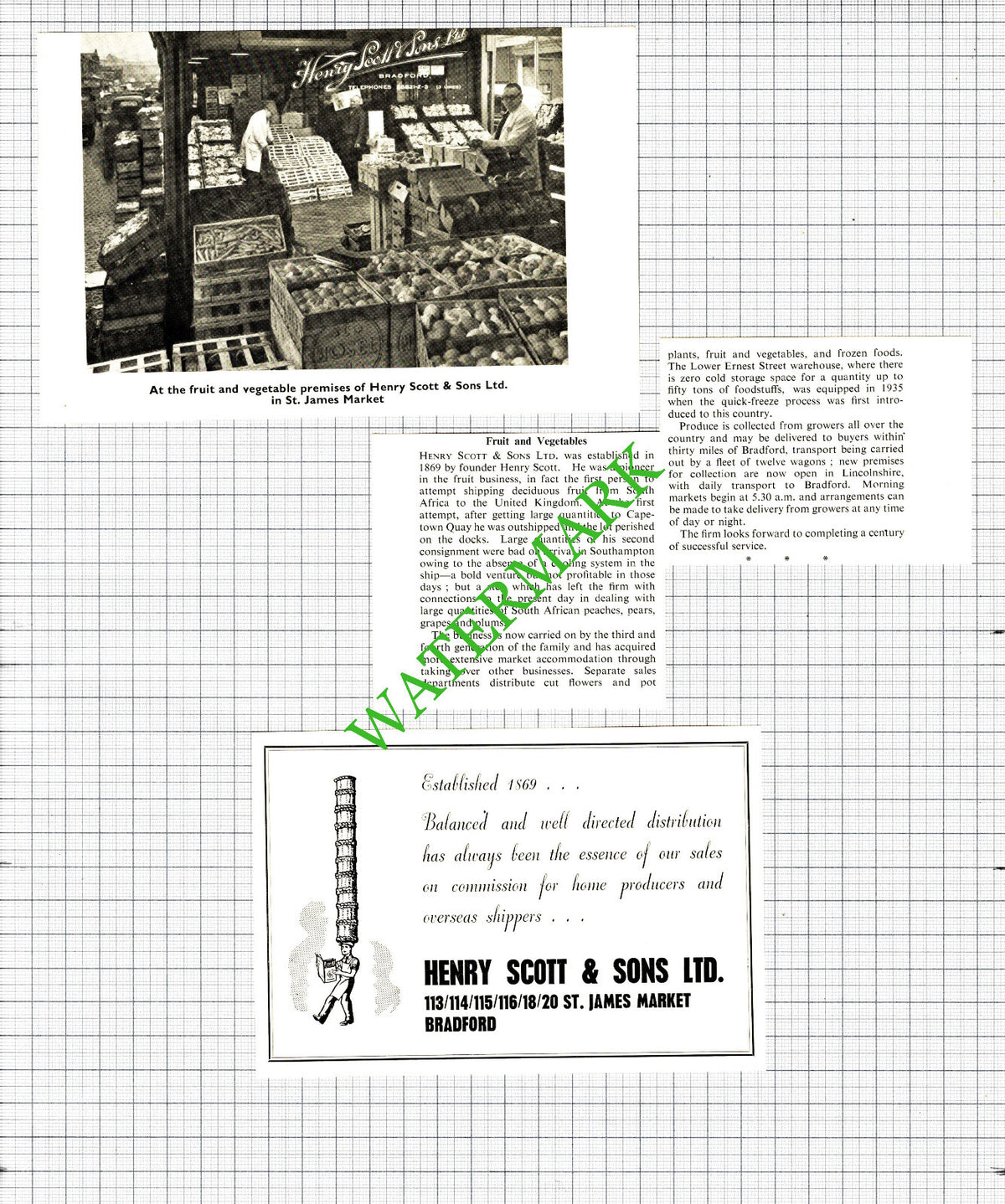 Henry Scott & Sons Ltd St James Market Bradford - 1957 3-Part Cutting