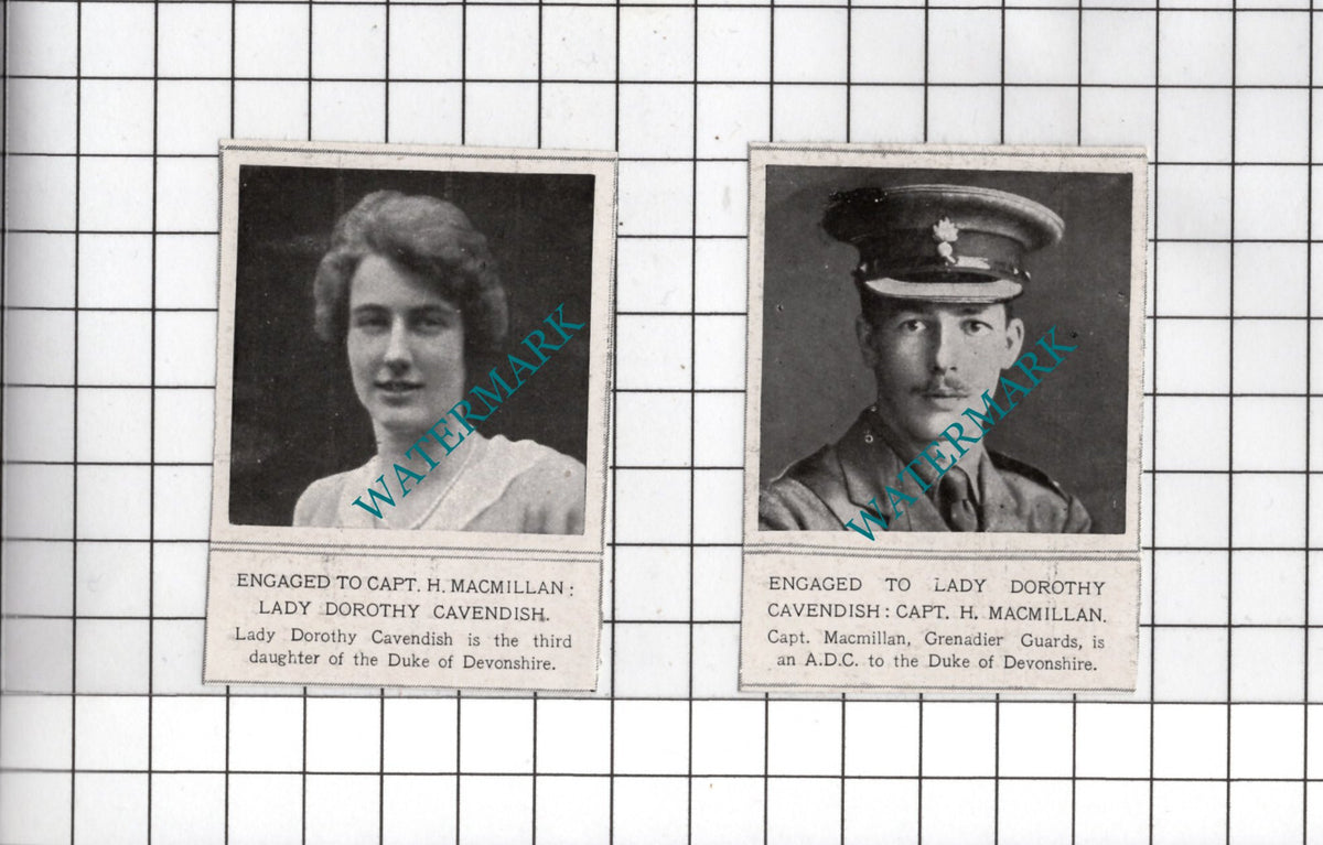 Lady Dorothy Cavendish Captain H Macmillan - 1920 SMALL 2-Part News Clipping
