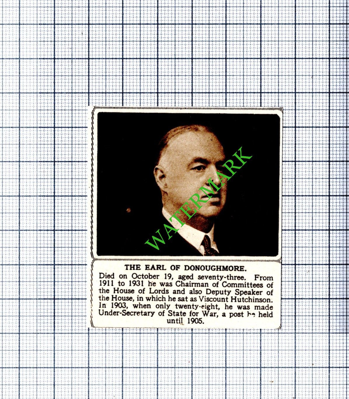The Earl of Donoughmore Obituary - 1948 Small Cutting