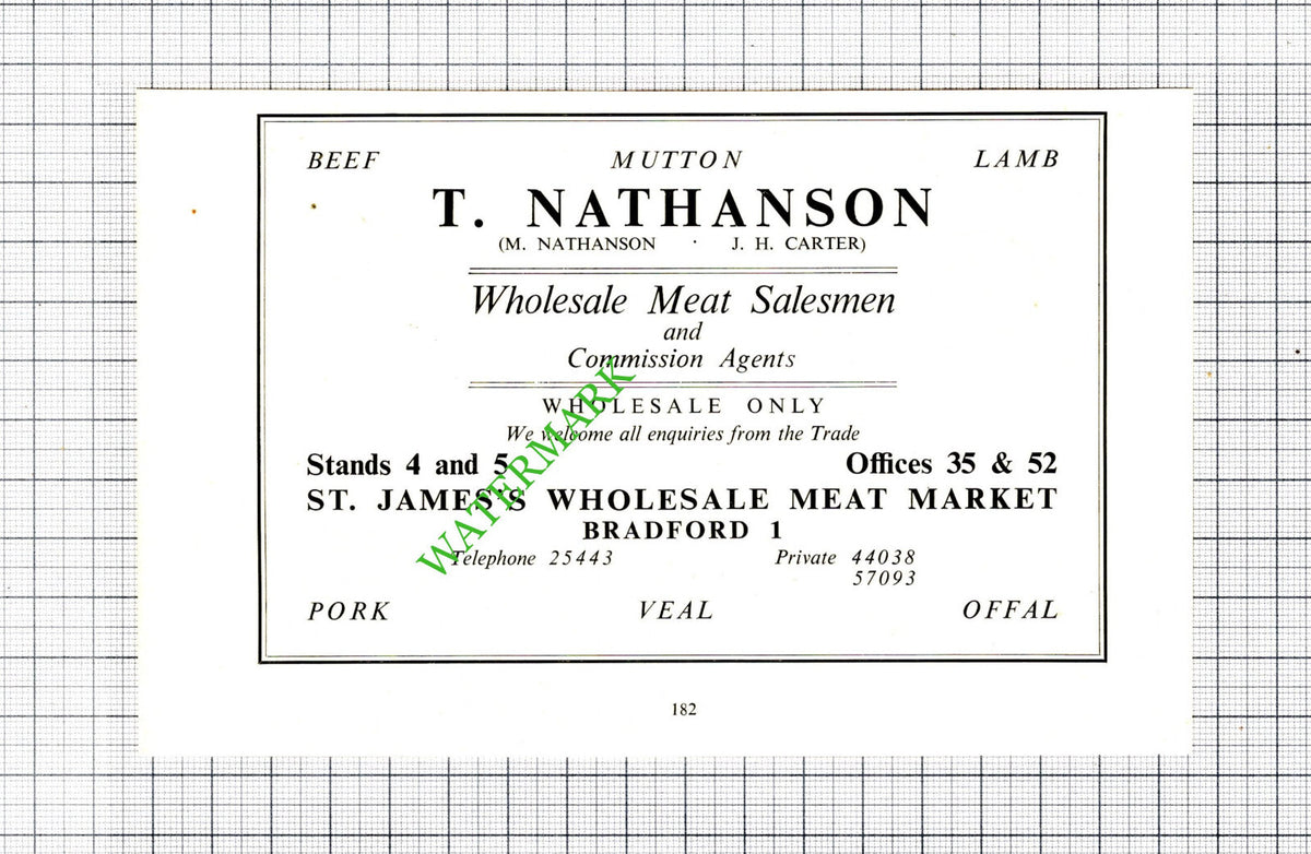 T Nathanson Bradford Meat Sales Advert - 1957 Cutting