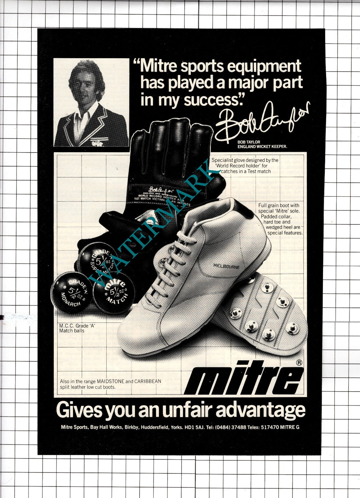 Bob Taylor Cricketer Mitre Sports Birkby Huddersfield Yorkshire - 1982 Advert