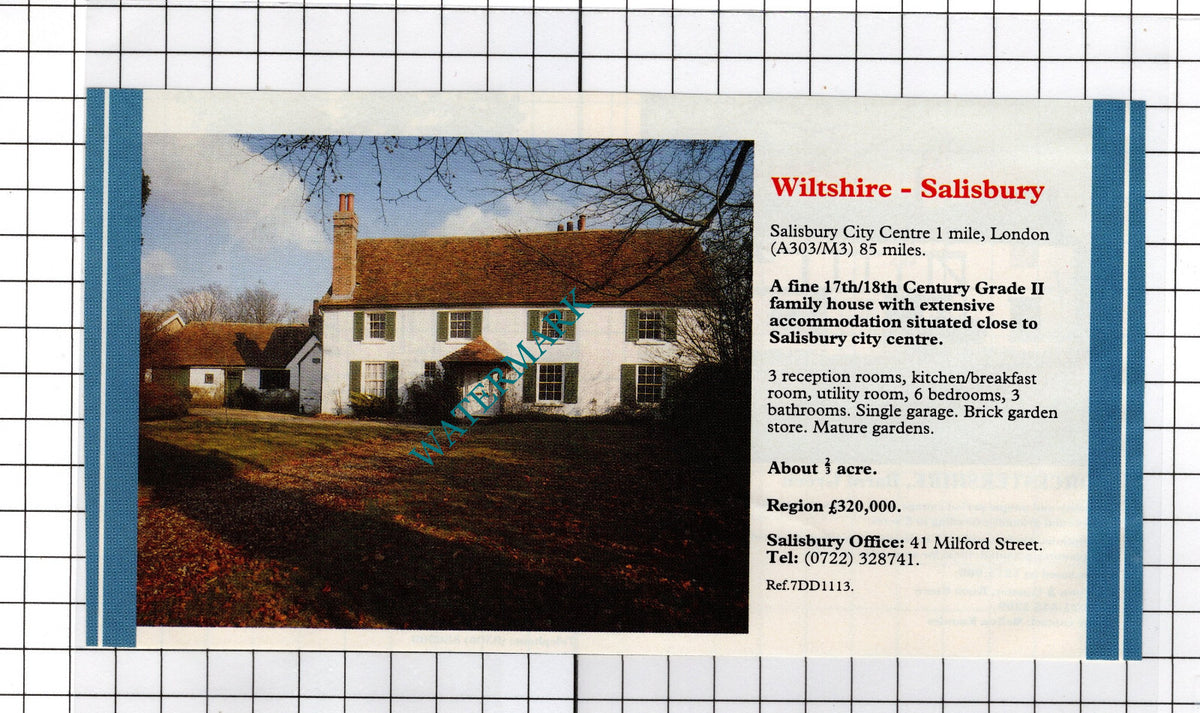 Salisbury Wiltshire House Sale Advert - 1991 Cutting