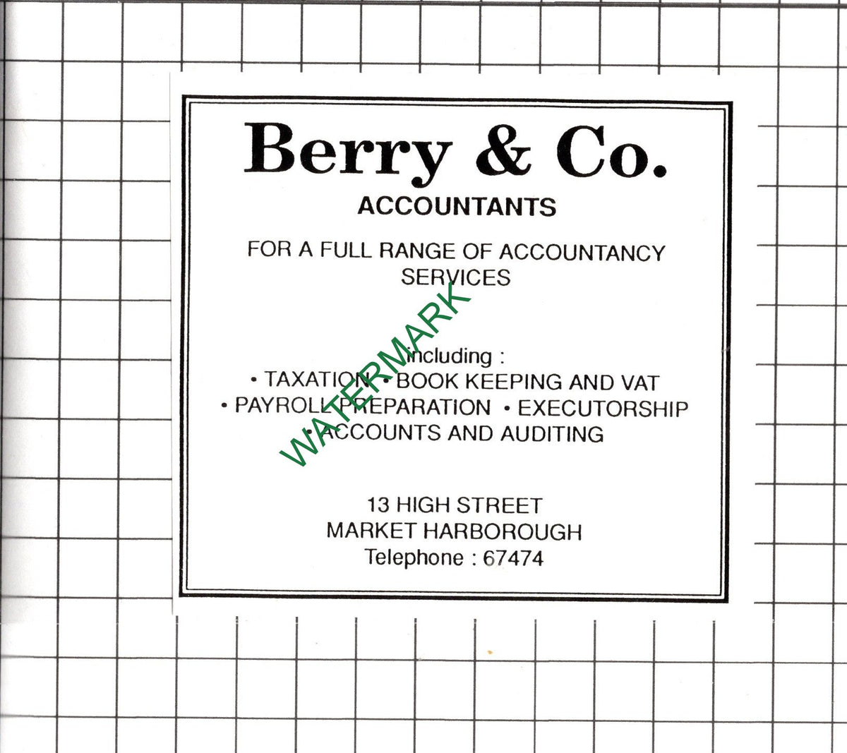 Berry & Co Accountants Market Harborough Leicestershire - 1990 Small Advert