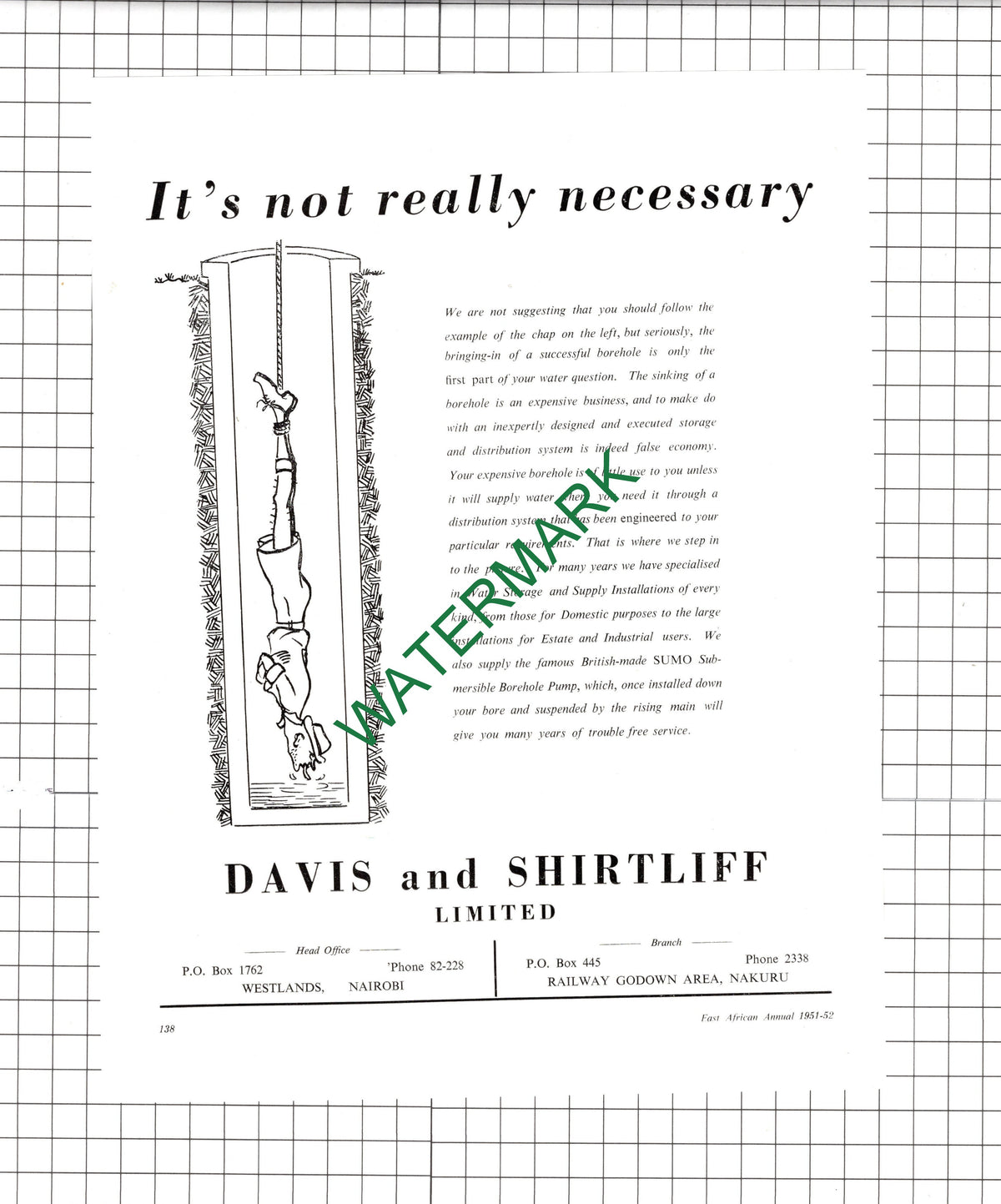 Davis and Shirtliff Limited Westlands Nairobi Kenya East Africa - 1951 Advert