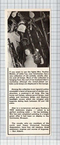 Mrs Pauline Mattin Little Tye  Essex Lamp Collection - 1977 News Clipping