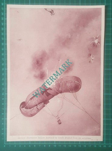 German Observation Balloon Destroyed World War One  - c.1919 Cutting / Print
