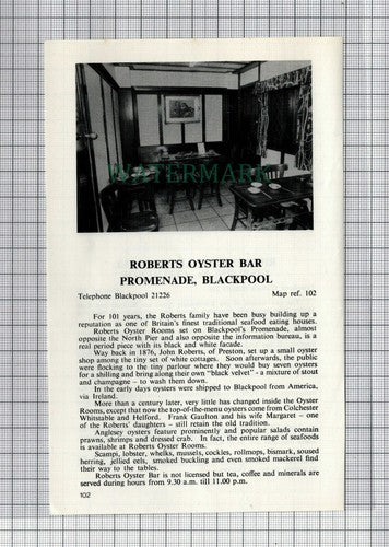 C7513) Roberts Oyster Bar Blackpool Ribblesdale Arms Gisburn - c.1970s Cutting