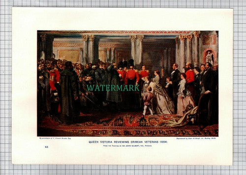 (5437) Queen Victoria CRIMEAN WAR Veterans Sir John Gilbert - c.1910 Print