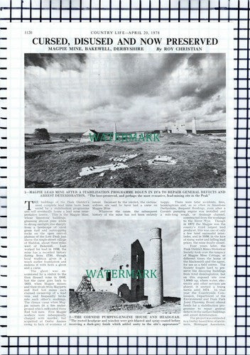 X1679) Magpie Mine Bakewell Derbyshire - 1978 Article