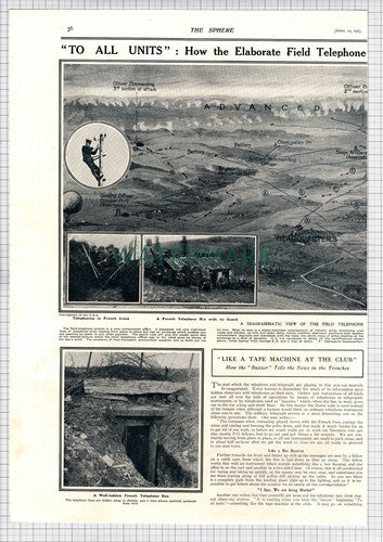 Field Telephone  Telegraph Service French Engineers Great War WW1- 1915 Article