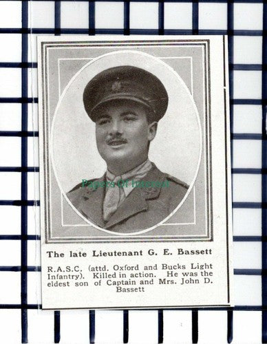 C5836) Lieut G E Bassett RASC World War One - 1919 Cutting SMALL!