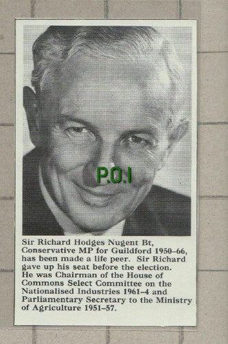 (C687) Sir Richard Hodges Nugent Guildford MP - 1966 Cutting