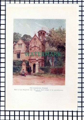 C6910) The Almshouses Corsham - 1911 Book Print
