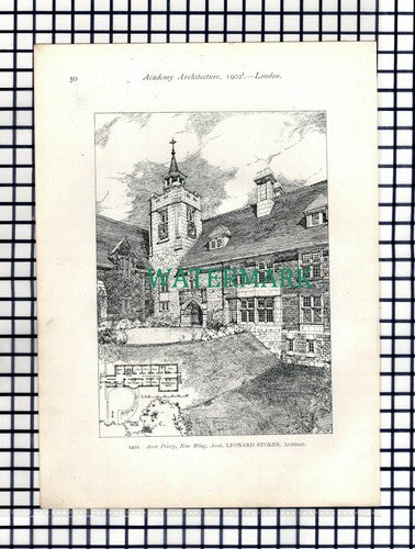 (8141) Ascot Priory Leonard Stokes  / Bradford Queen Memorial - 1902 Book Print