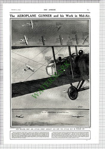 Aeroplane Gunner Biplane World War One WW1 - 1915 News Page / Print