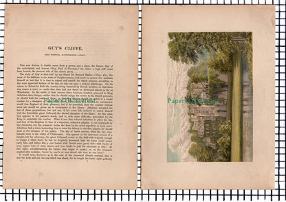 (6693) Guy's Cliffe Warwickshire - c.1880 Print & Article  Marks Are Present!
