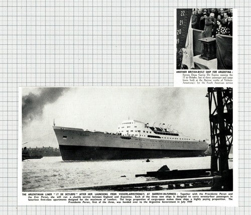 Argentina Liner 17 DE OCTUBRE Ship Vickers Armstrong Launch - 1950 Clipping