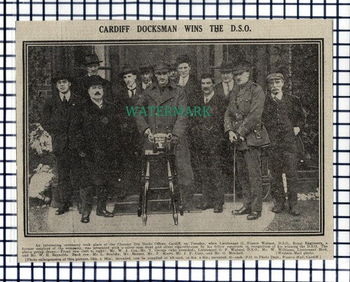 Channel Dry Docks Cardiff  Lt G Frances Watson Soulsby Cory - 1916 Clipping