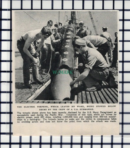 C6150) Electric Topedo US Submarine Navy  ~ 1945 Cutting
