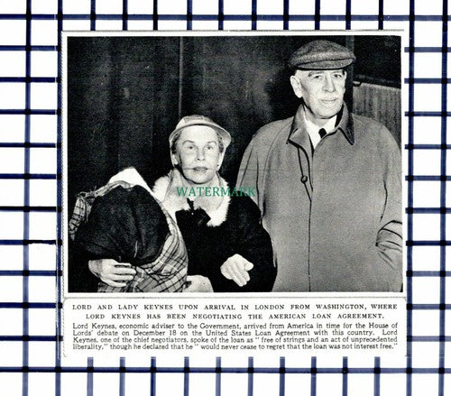 C6209) Lord & Lady Keynes Economic Adviser  -  1945 Cutting