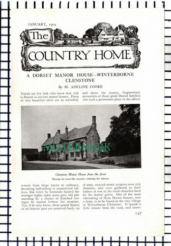 (7284) Winterborne Clenstone Clenston Dorset - 1909 Article