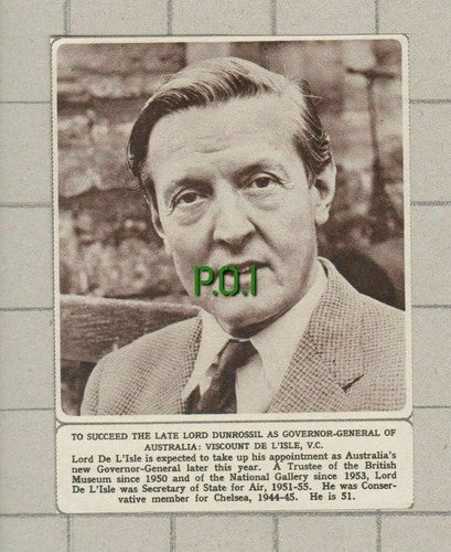 Lord De L'Isle British Museum Governor General Australia -  1961 News Clipping