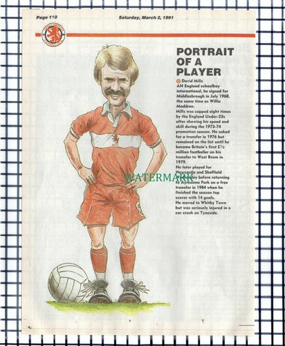 David Mills Middlesbrough Boro Footballer  - 1991 Cutting