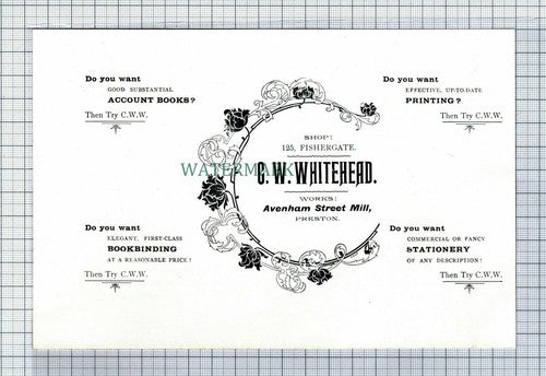 C7434) C W WHITEHEAD Avenham Street Mill PRESTON  Advert  - 1902 Cutting