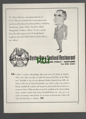 Schulers Oyster Bar Southend Essex Harry Stevens D H Stevens Ltd - 1969  Article