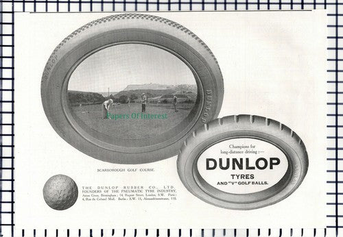 (6960) Scarborough Golf Course Dunlop Tyre Advert  - 1914 Cutting