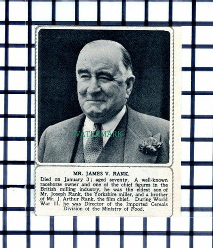 C6373) Mr James V Rank Racehorse Owner Obituary   - 1952 Cutting