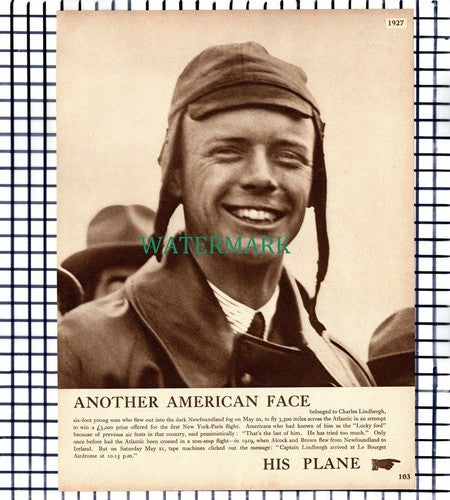 X1414) Charles Lindbergh New York Paris Flight - c.1939 Article