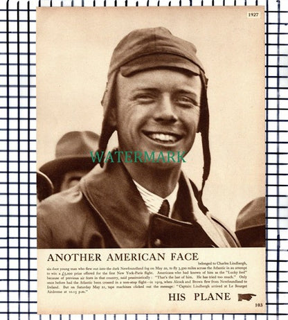X1414) Charles Lindbergh New York Paris Flight - c.1939 Article