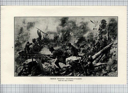 French Infantry Amid Ruins Of Fleury World War One  WW1  - 1916 Cutting