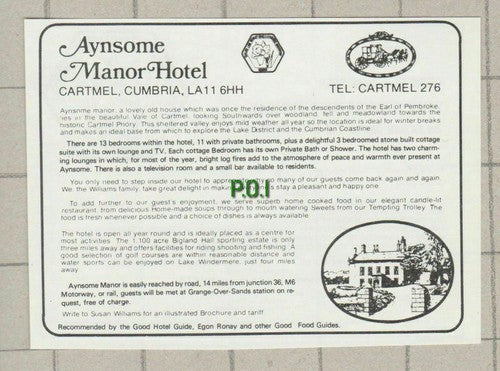 (5369) Aynsome Manor Hotel Cartmel Cumbria Susan Williams  -  c.1970s Clip