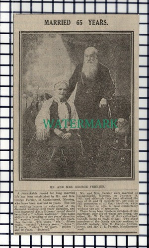 C7027) Mr & Mrs George Ferrier Castle Street Maesteg Wales Collins  1916 Cutting