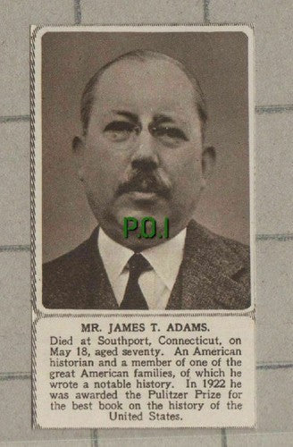 C1512) James T Adams Historian Southport Connecticut Obituary - 1949 SMALL!
