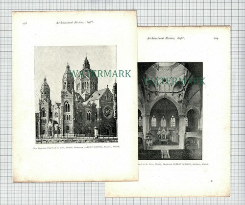 Protestant Church Of St Luke Munich Prof Albert Schmid  -1898 2-Page Book Print