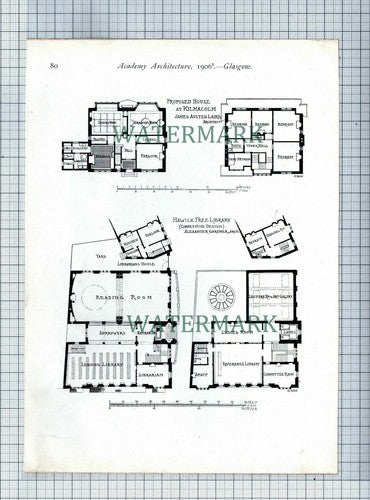 (1293) Hawick Free Library Alexander Gardner  Architect - 1906 Print
