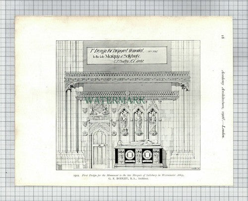 WESTMINSTER ABBEY Marquis Of Salisbury Monument Bodley - 1906 Print