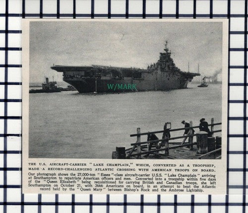 C6199) US Aircraft Carrier LAKE CHAMPLAIN Troopship Ship  - 1945 Cutting
