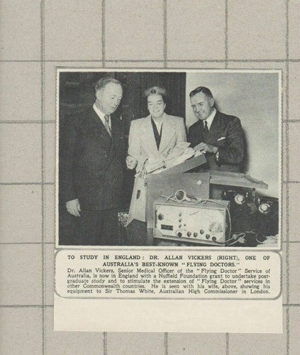 C367)  Dr Allan Vickers Australia Flying Doctor Sir Thomas White -  1954 Cutting