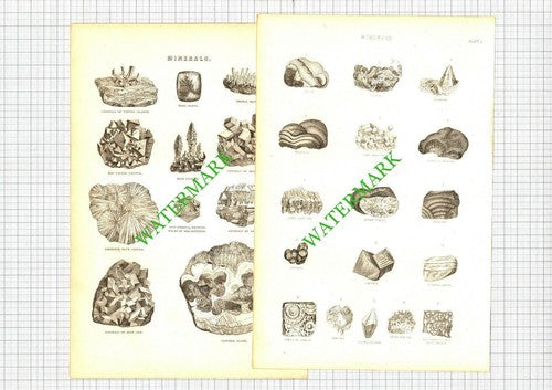 MINERAL PRINTS  - 19th Century Book Prints X 2